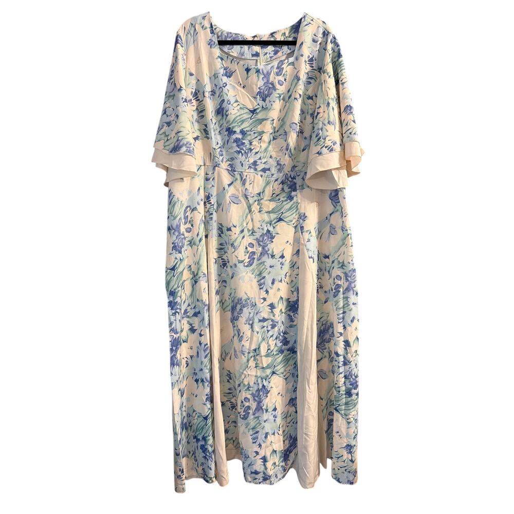 SHEIN Curve Women's Plus Size Modelyn Blue Tie Dye Midi Dress Size 16 2XL